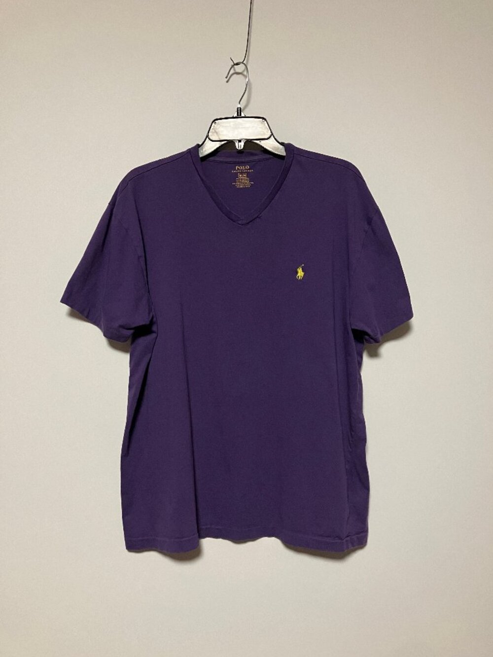 Polo Ralph Lauren Purple V-Neck T-Shirt, Yellow Pony Logo, Men's Size Medium